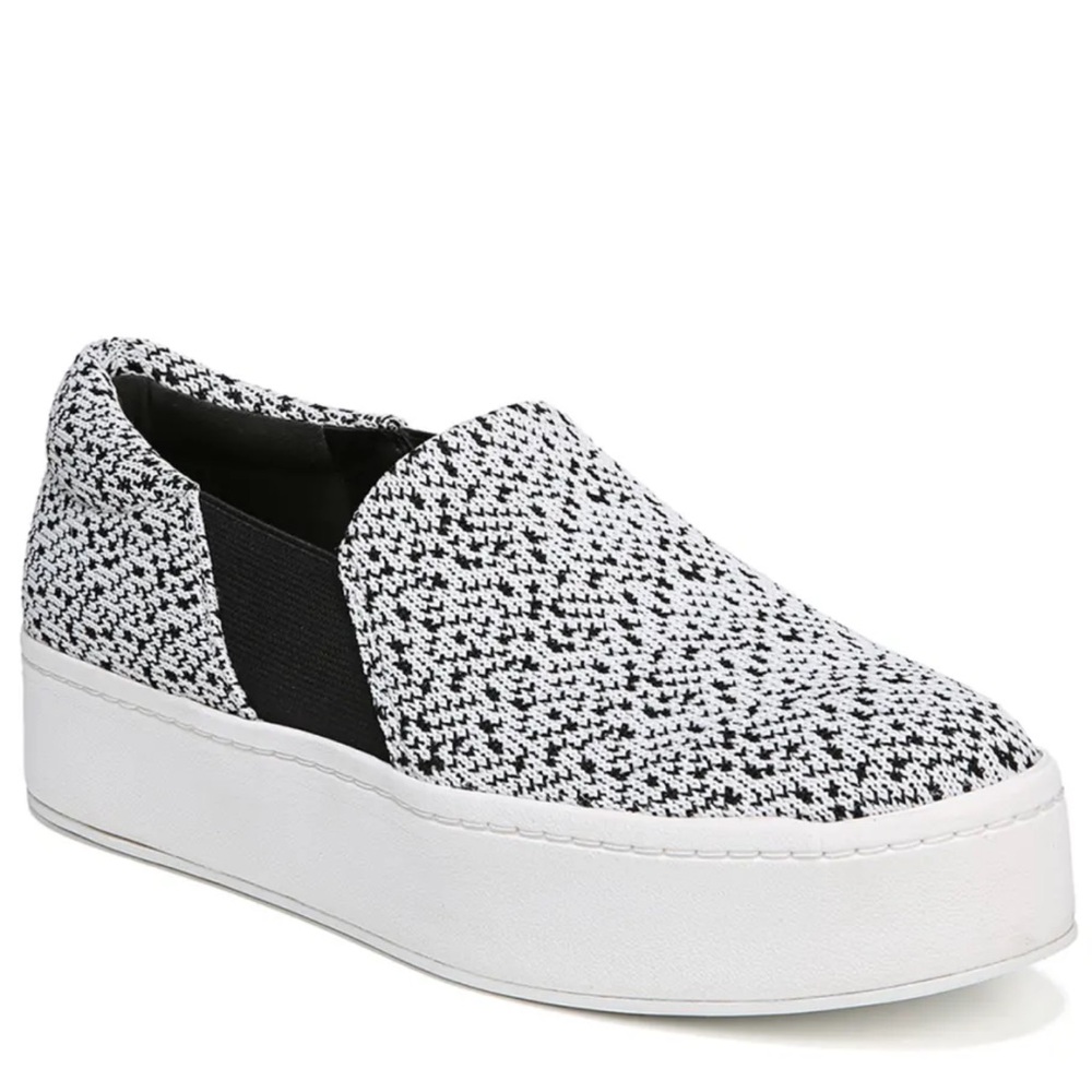 VINCE Warren Platform Monochrome Black and White Tweed Slip-On Sneakers